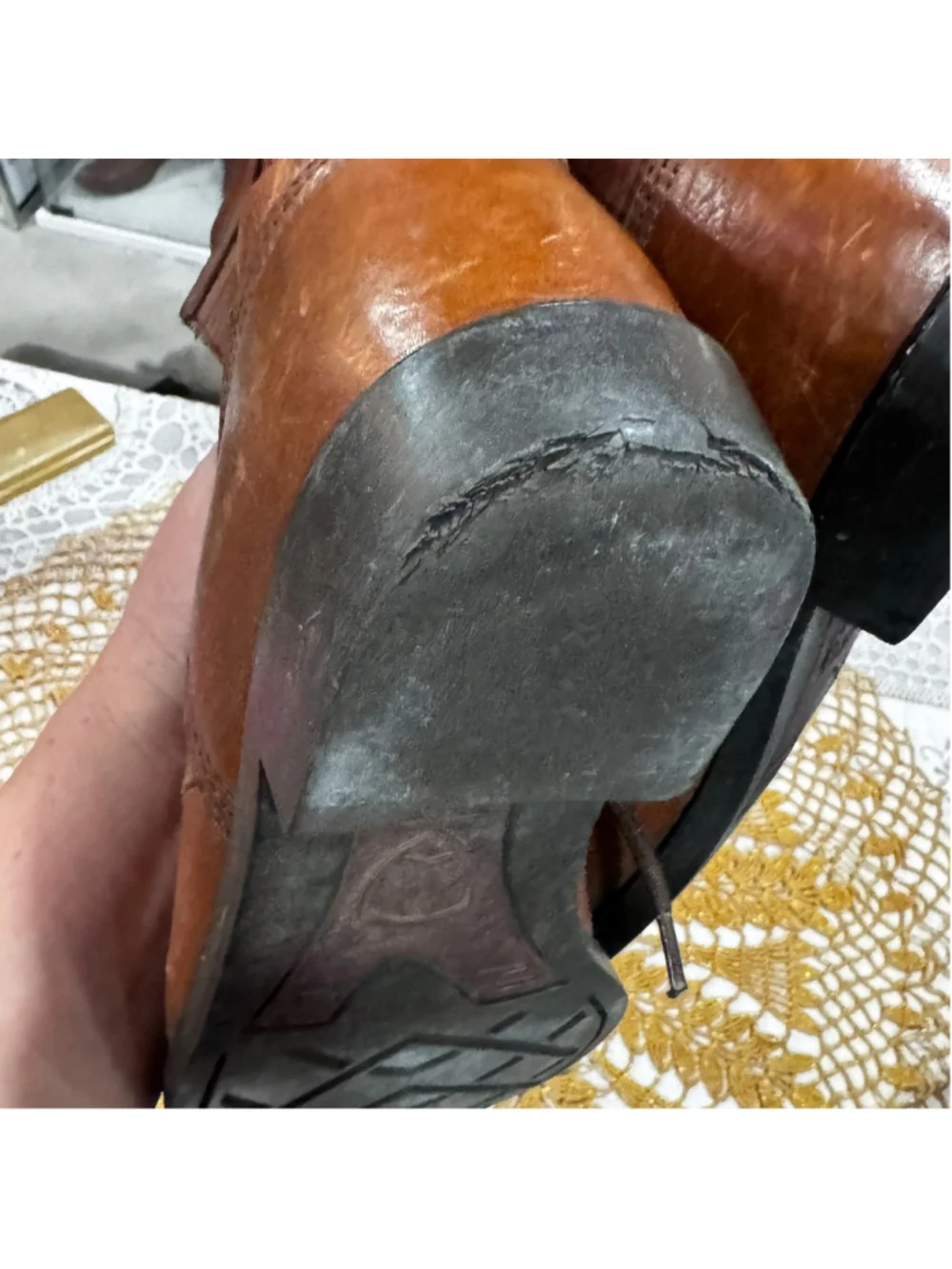 Ariat Leather Lace-Up Work Boots Brown Men's 8 Women's 10
